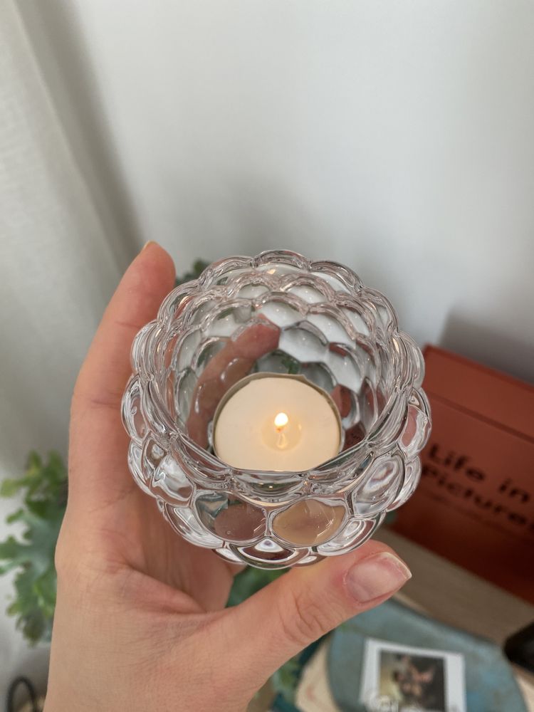 Świecznik szklany vintage na tealight