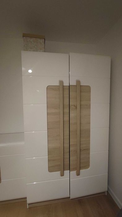 Zestaw mebli forte Attention, białe wysoki połysk, dąb sonoma