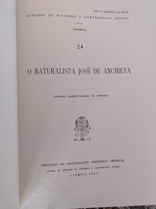 Livro O Naturalista José de Anchieta - A. A. Banha de Andrade