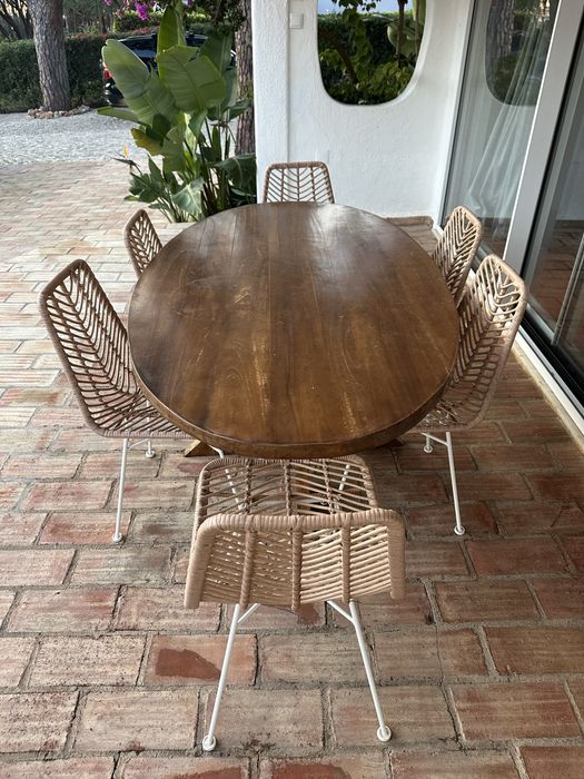 Conjunto mesa refeições exterior e 6 cadeiras