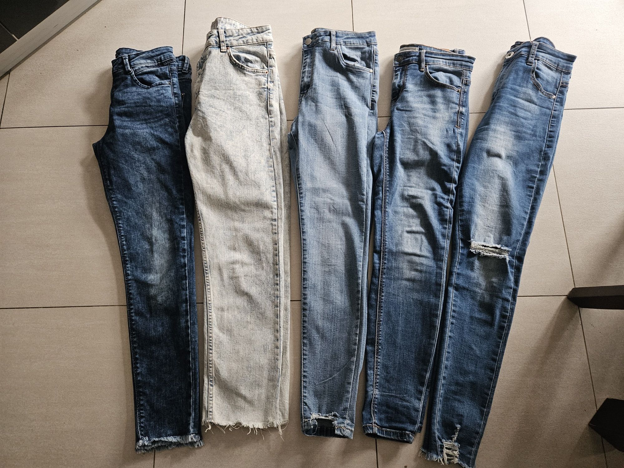 5 par spodni jeansowychr M 38,  5 z nich to rurki wyższy stan
