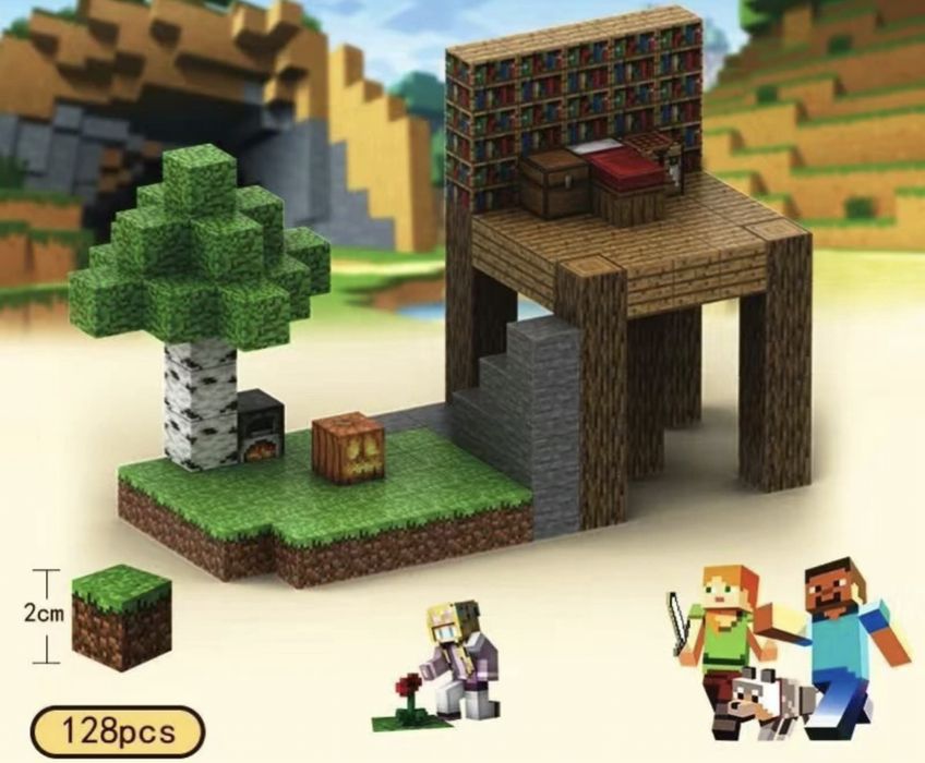 магнітний конструктор 128шт майнкрафт minecraft магнитный кубик дом