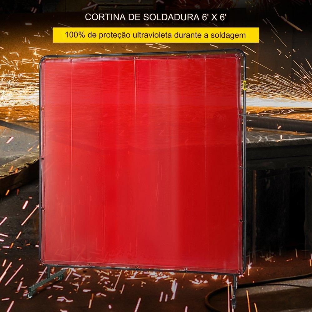 Cortina de Soldadura em Vinil 180x180cm com Moldura, Cor Vermelha