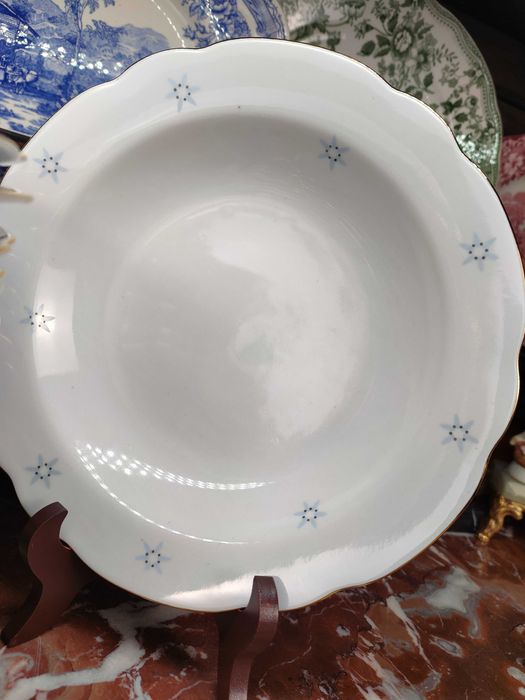 Złocone talerze obiadowe płaskie oraz głębokie - 8 + 9 sztuk - Colditz