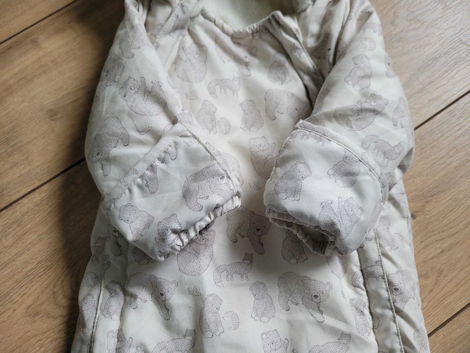 Kombinezon zimowy H&M 62 2-4 mies. unisex futerko miś niemowlęcy