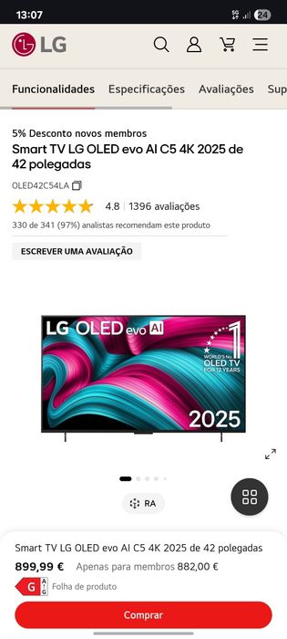 LG OLED evo AI C5 4k 144hz c/1mes