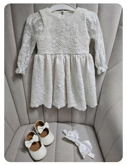 Komplet do Chrztu 80 Milulove dla dziewczynki, sukienka,koronka zestaw