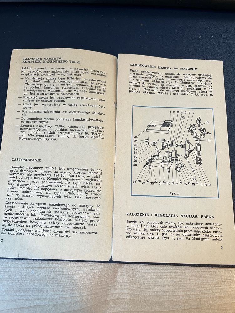 Instrukcja Komplet Napędowy domowej maszyny do szycia TUR-2
