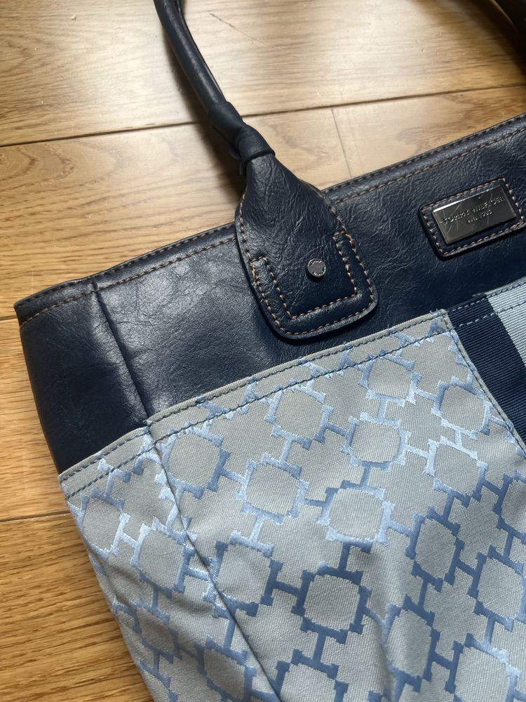 Duża torba shopper torebka z uszami granatowa Tommy Hilfiger