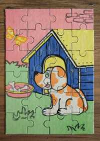 układanka vintage - stare puzzle - pies - 24 elementy