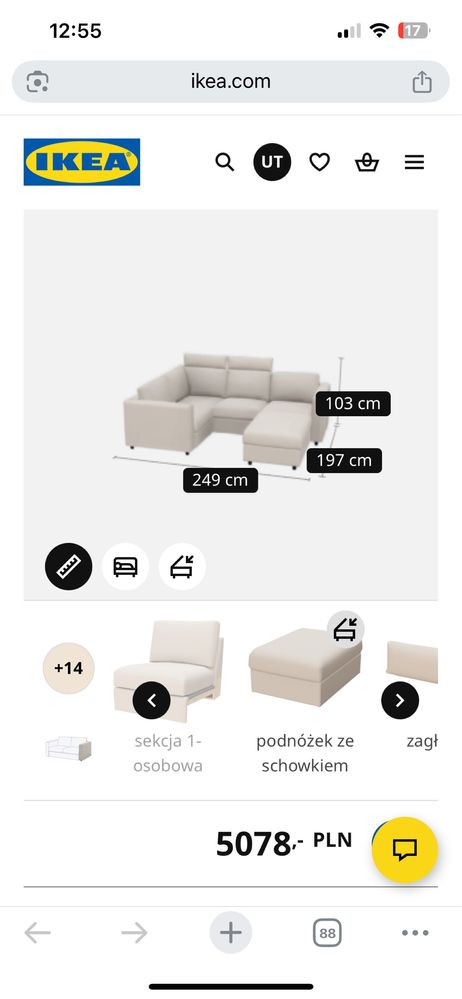 Duża sofa Ikea Vimle modułowa z zagłowkami