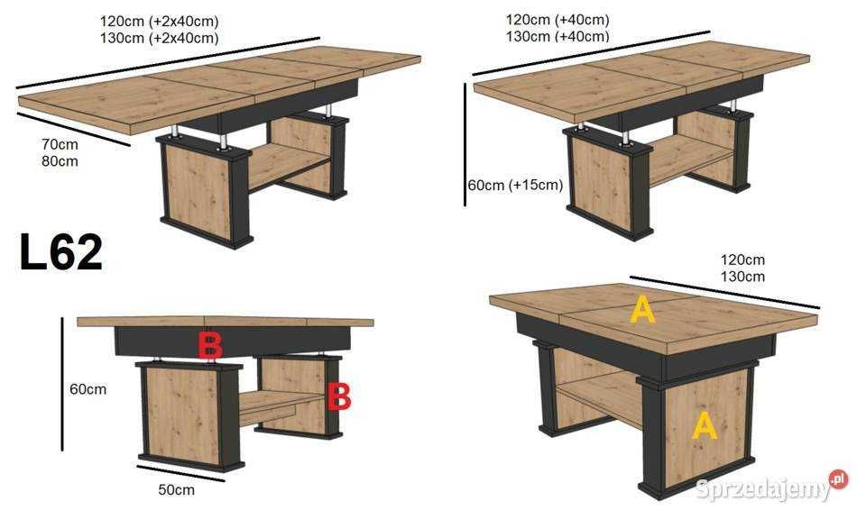 Stół Ławostół Ława L62 130(+2x40)x80 rozkładany biały + czarny