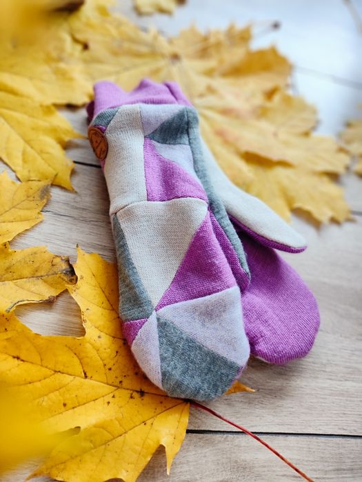 Rękawiczki patchworkowe damskie, 100% wełna, kaszmir