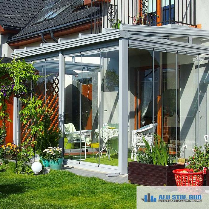 Nowoczesna zabudowa balkonu, tarasu, ogród zimowy, Kościerzyna