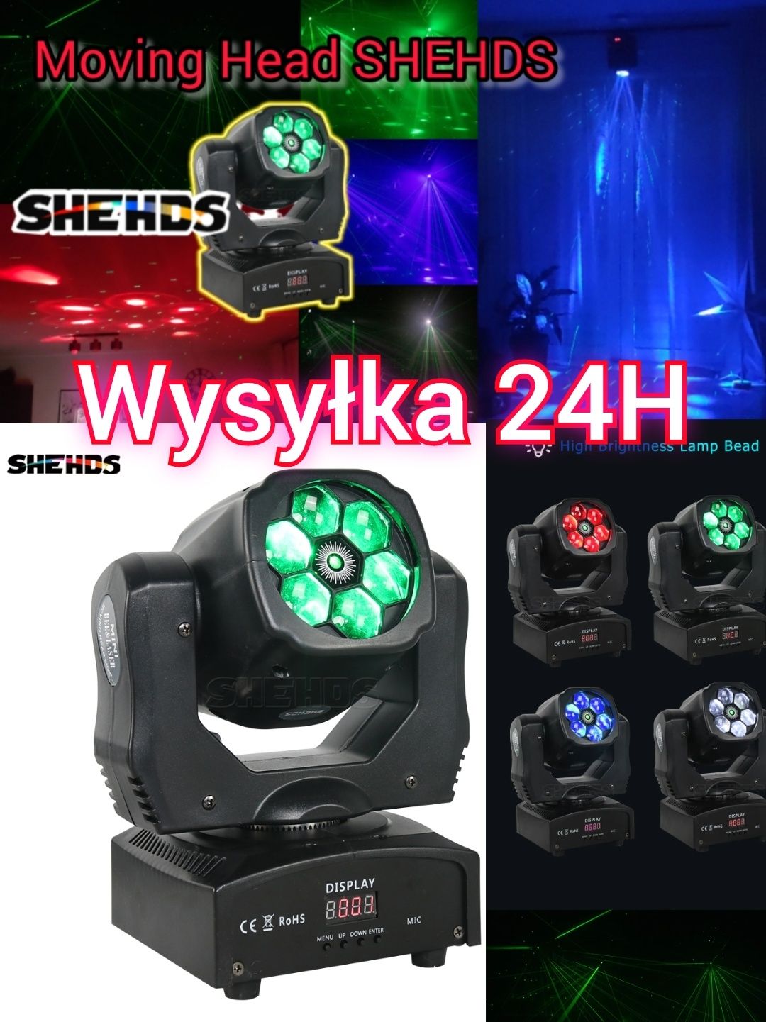 SHEHDS Ruchoma Głowa + Laser DMX512 RGBW 90W Nowy