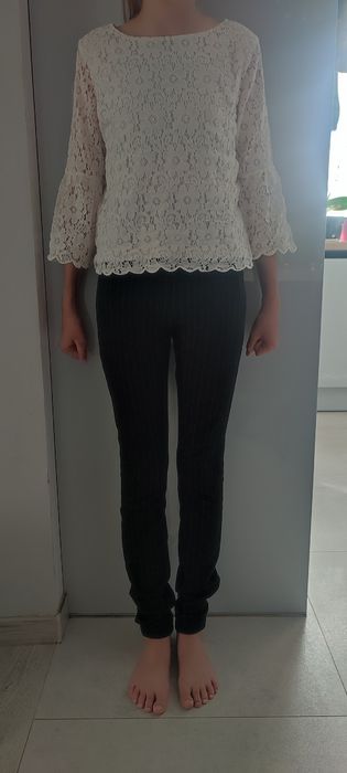 Strój galowy rozm. 146 czarne spodnie H&M + biała koronkowa bluzka