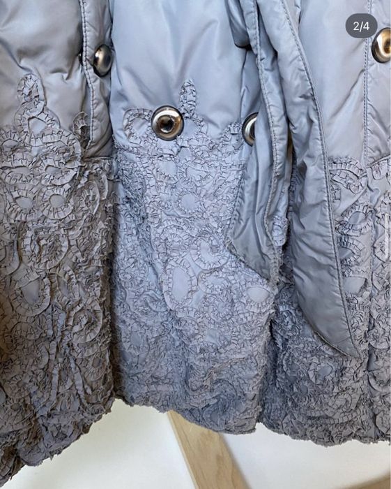 Ermanno Scervino płaszcz puchowy puch futro lis z paskiem XS 34 s 36