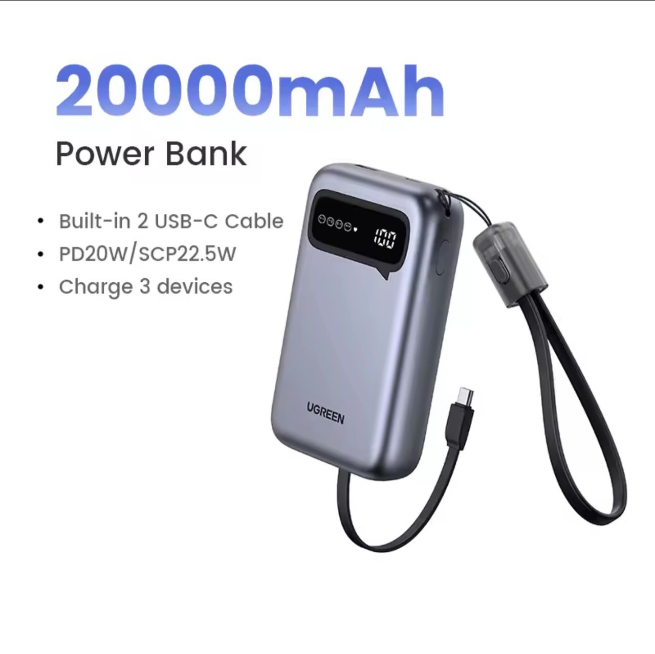 Baseus power bank павербанк 20000 с кабелем встроенным/ UGREEN 20000mA