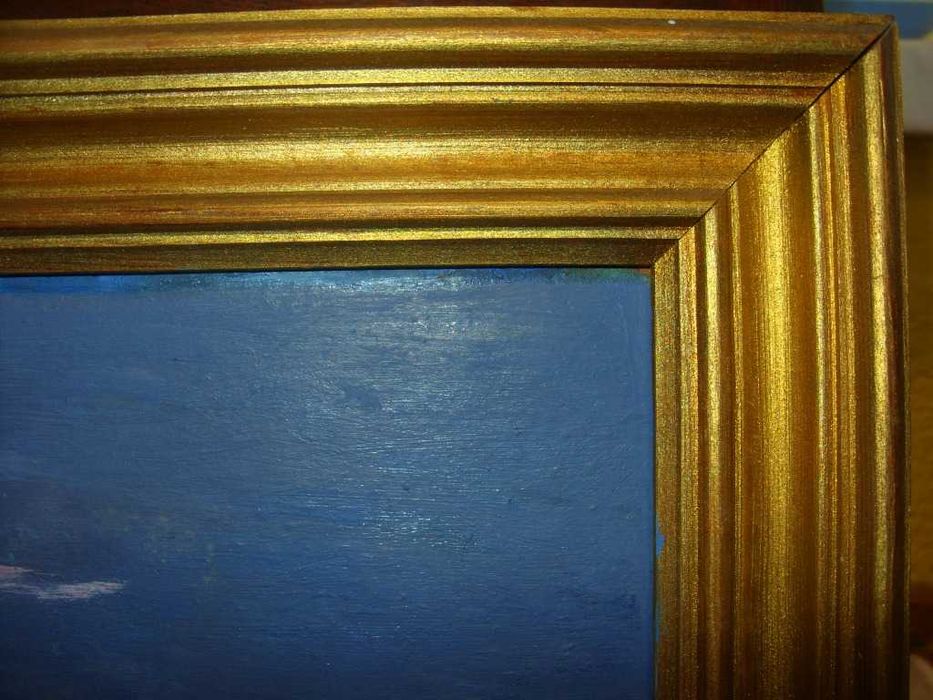 Obraz ręcznie malowany -torfowisko las drzewa staw bagno zachód słońca