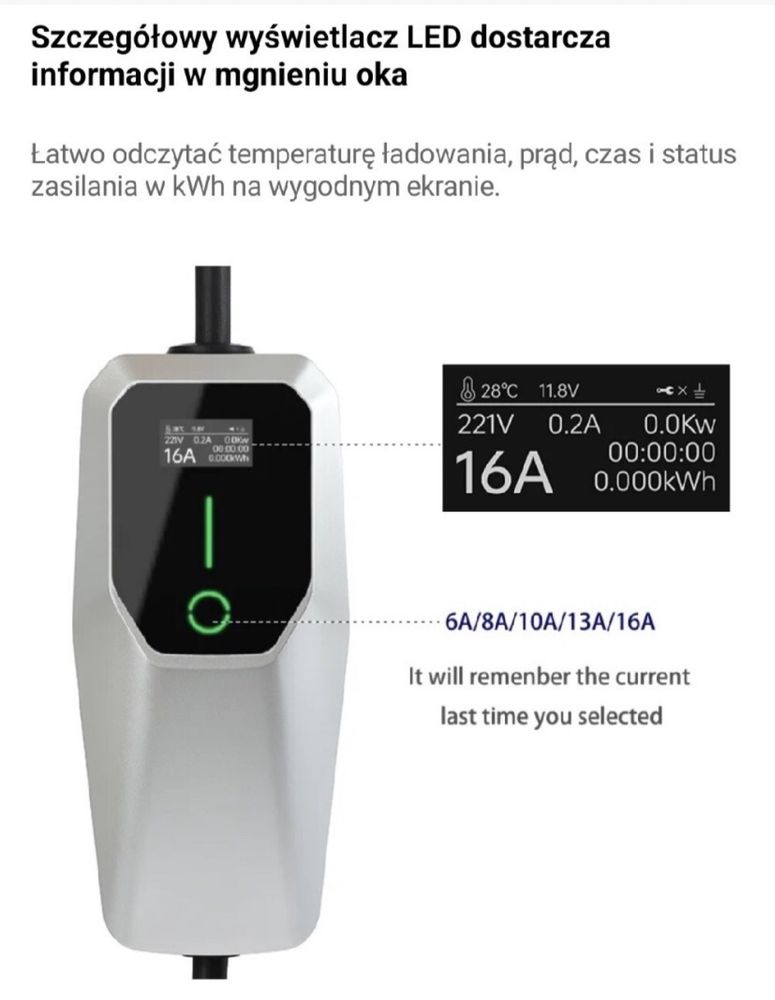 NOWA Ładowarka TYP2 do samochodu elektrycznego przenośna/wallbox 230V