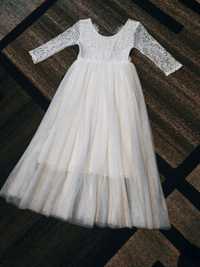 Sukienka biała piękna r.152 koronka gipiura  szyfon