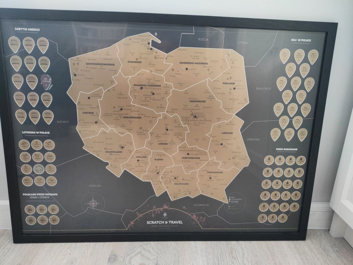 Mapa Polski zdrapka + ramka