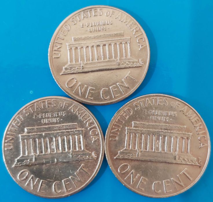 3 Moedas de One Cent de 1973 dos USA Abraham Lincoln