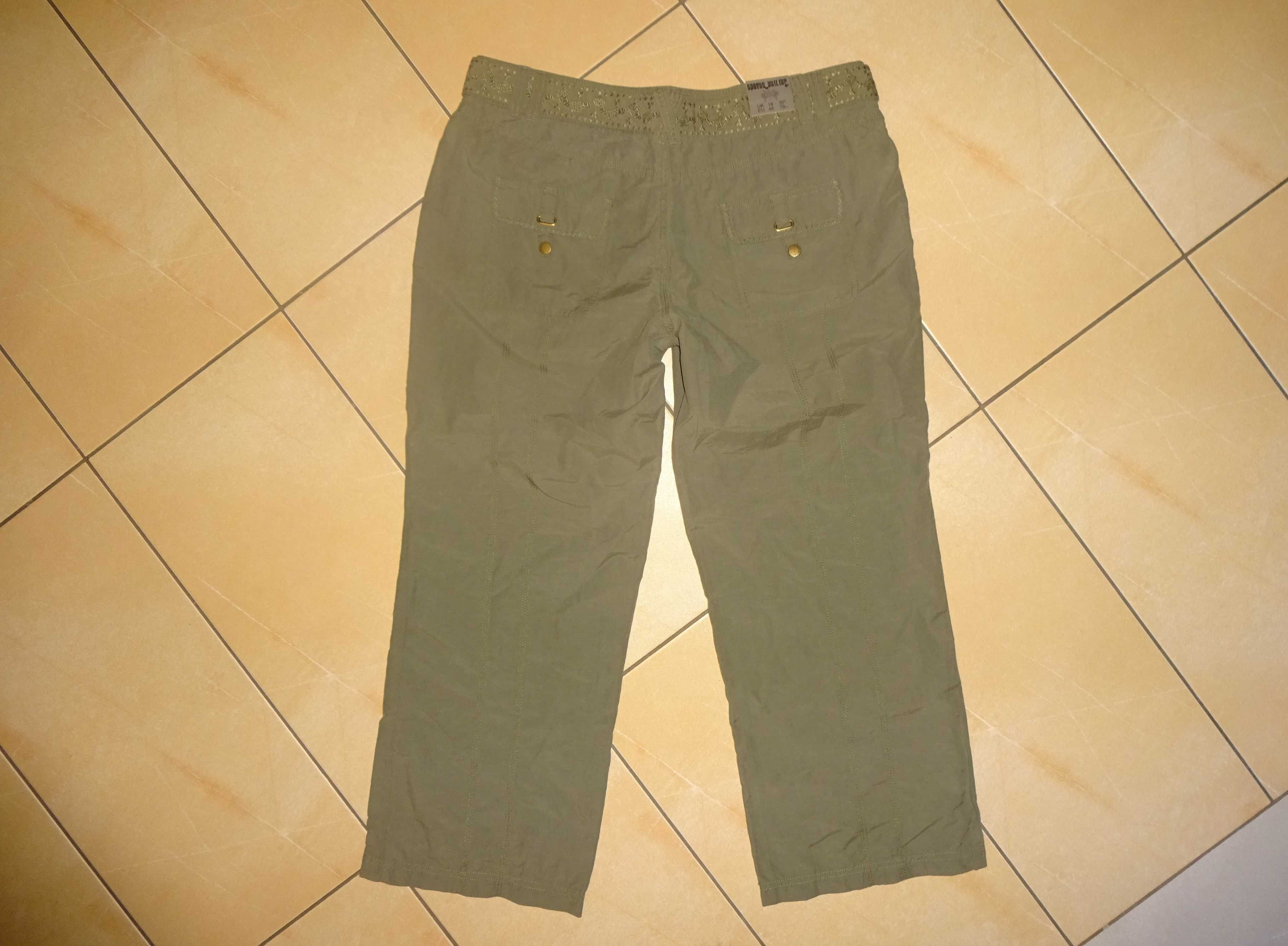 NEW LOOK modne zielone spodnie bojówki khaki z paskiem EU 46