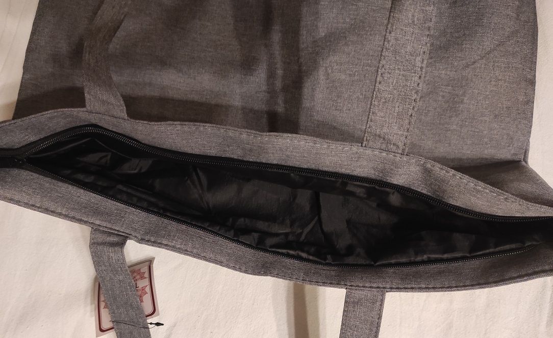 Duża pojemna szara torba materiałowa na zamek shopper
