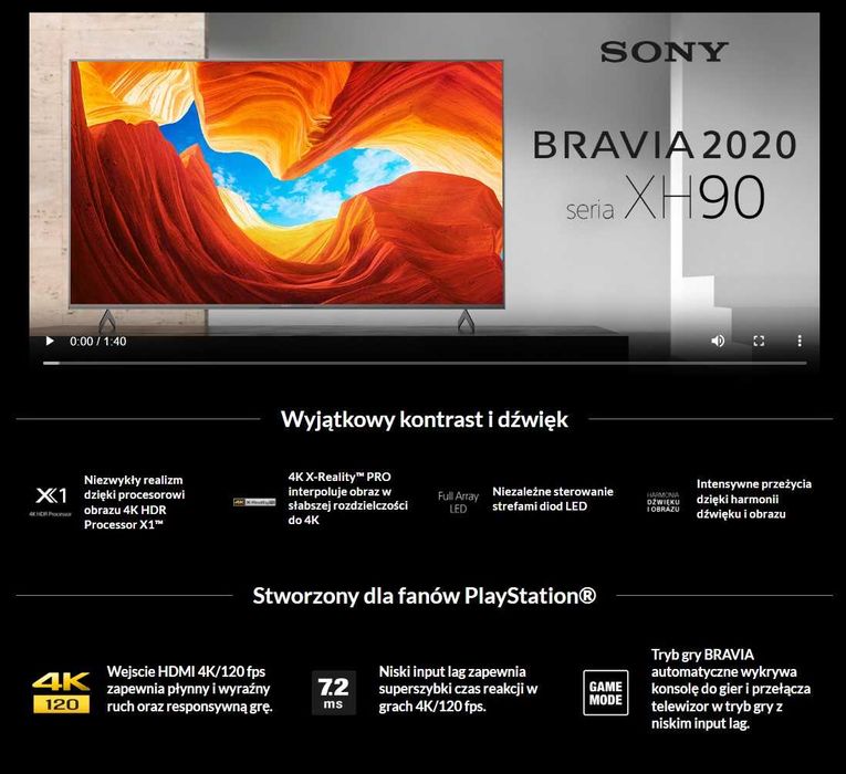 Telewizor LED Sony Bravia KD-55XH9005 55 cali 4K UHD