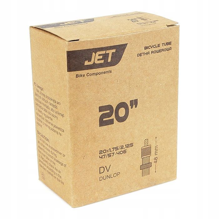 JET dętka 20 x 1,75 1,90 1,95 2,0 2,10 2,125 2,15 zawór DV 48mm dunlop