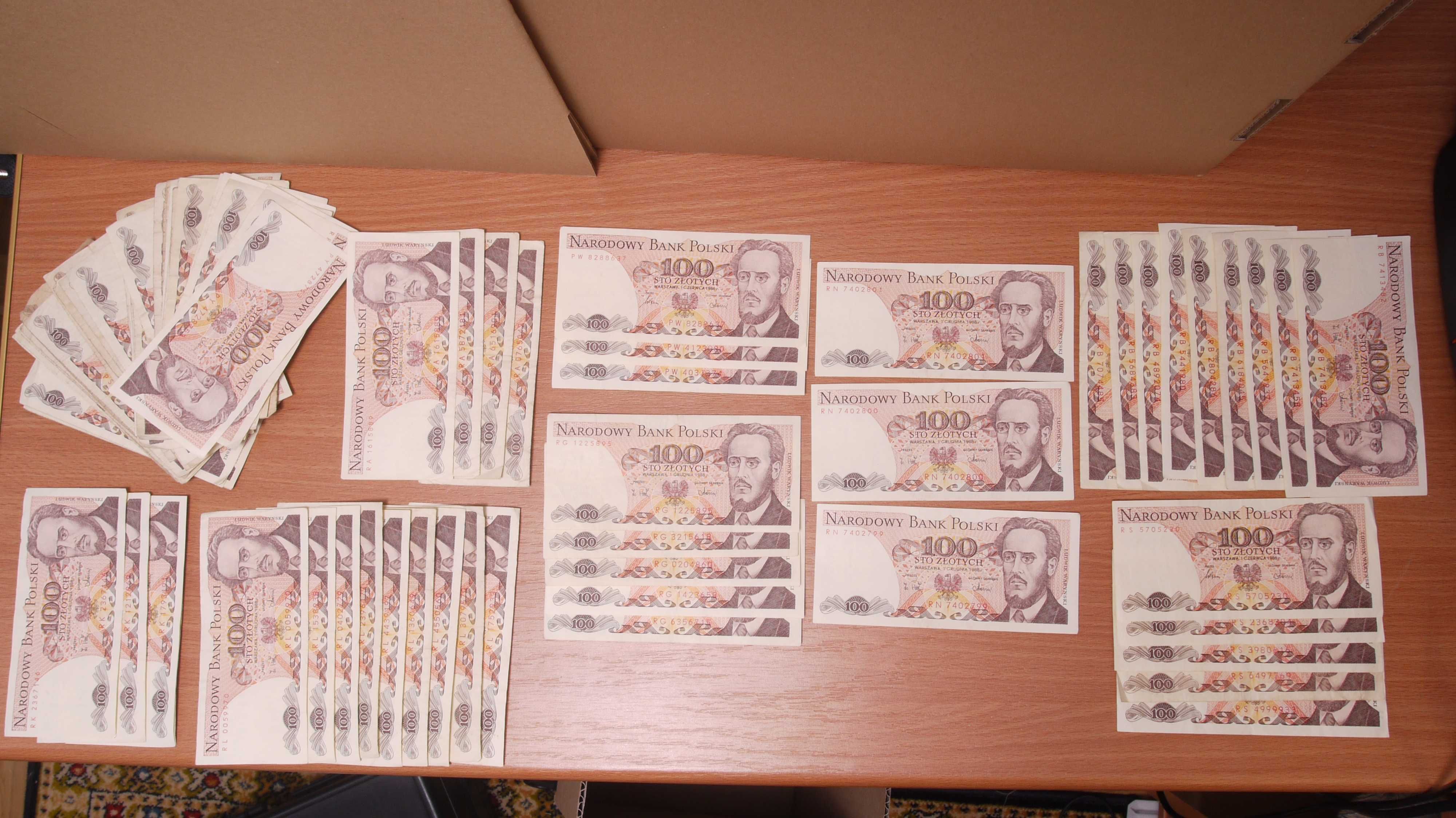 3 banknoty 100 zł numer po kolei Waryński