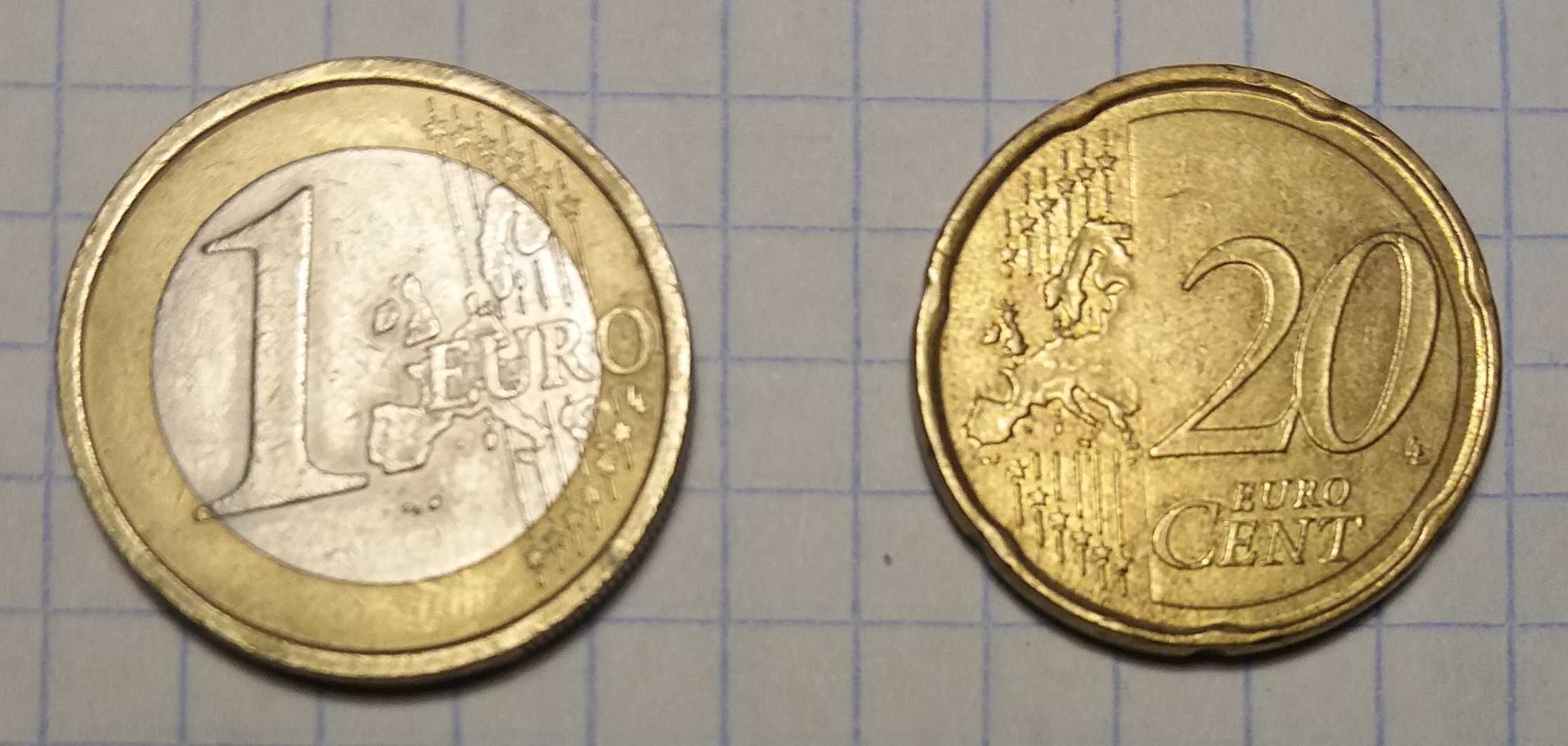 монеты  Польши -1 , 2,5, 10 грош и 1,2,5 злотых. и 1 евро, 20 центов