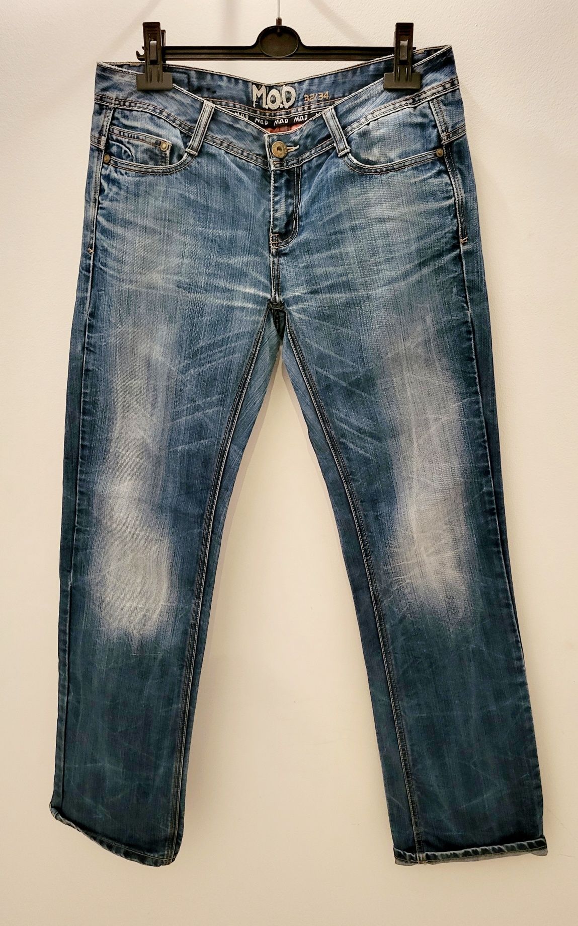 Klimatyczne biodrówki jeansy vintage szerokie nogawki r.32/34
