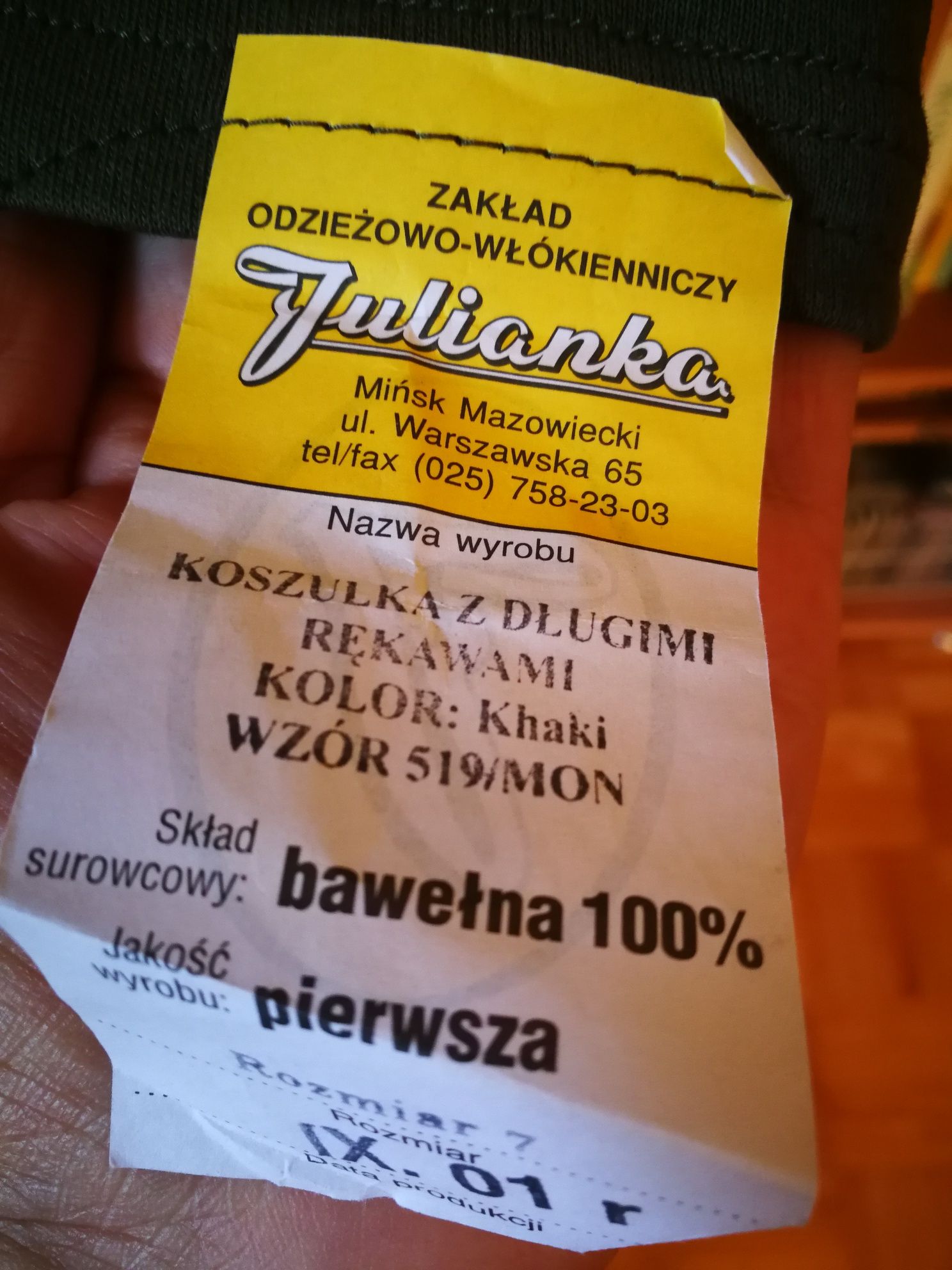 Koszulka, podkoszulka z długim rękawem koloru khaki wzór 519/MON