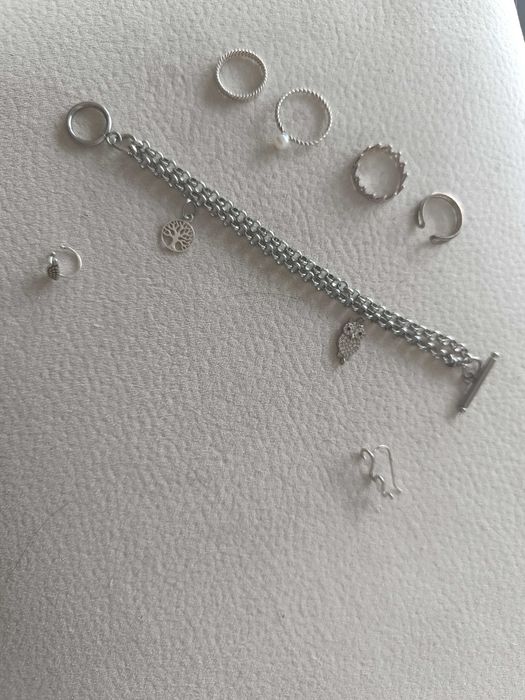 Conjunto de anéis, pulseira, pentendenes e earcufs em aço inoxidável