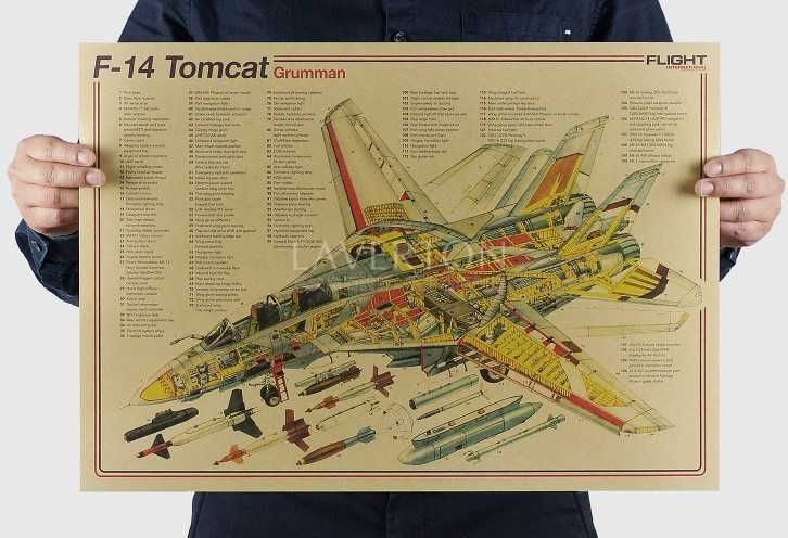 Plakat Myśliwiec F-14 Tomcat Grumman Samolot Projekt 51,5x36cm