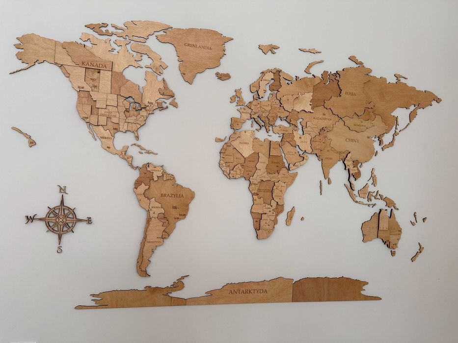 Podróżuj Codziennie – Drewniana Mapa 3D w Kolorze Winchester 170x100cm