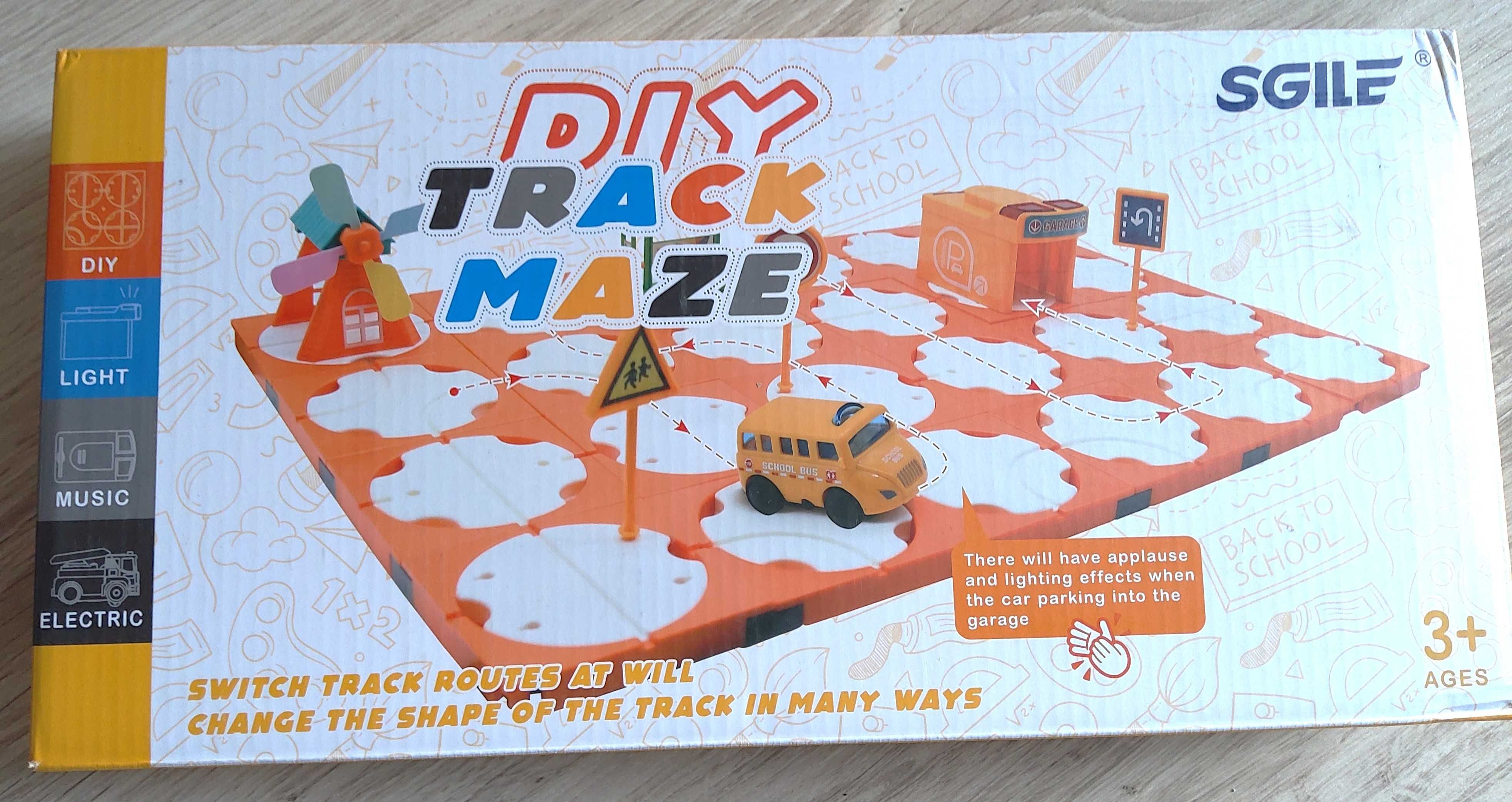 Tor samochodowy puzzle z labiryntem dla autek efekty dźwiękowe orange