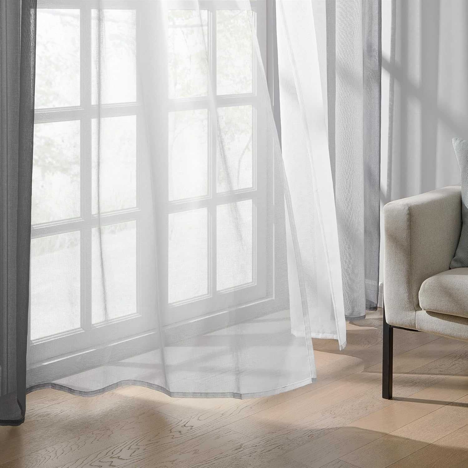Szare firanki półprzezroczyste 240x140 cm, gradientowe, na przelotkach