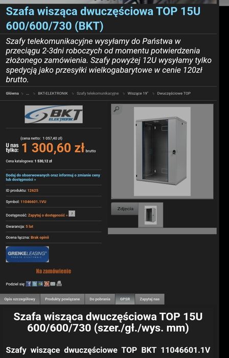 Szafa RACK 15U 600x600x730 BKT, solidna