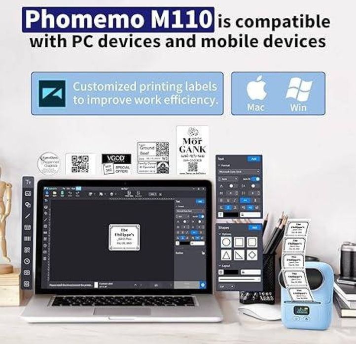 Міні Принтер для термоетикеток Label Maker Phomemo M110 портативний
