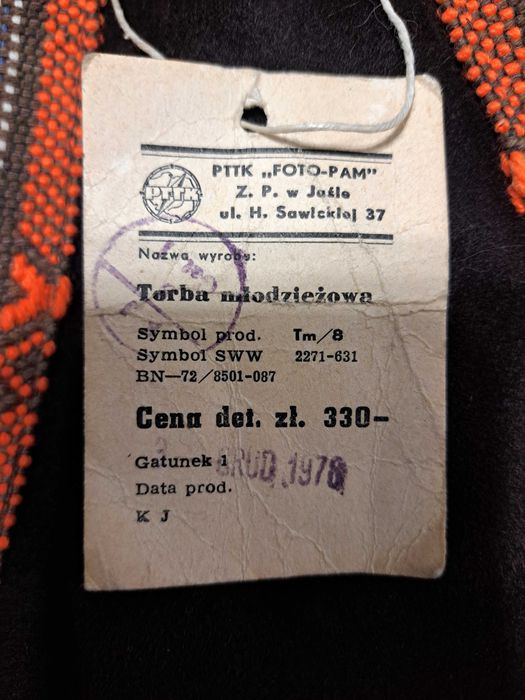 Torba worek w stylu folk, boho, etno firmy PPTK FOTO-PAM z 1978 r. - T