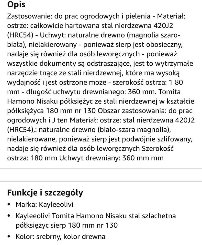 Stal nierdzewna Sierp 180mm