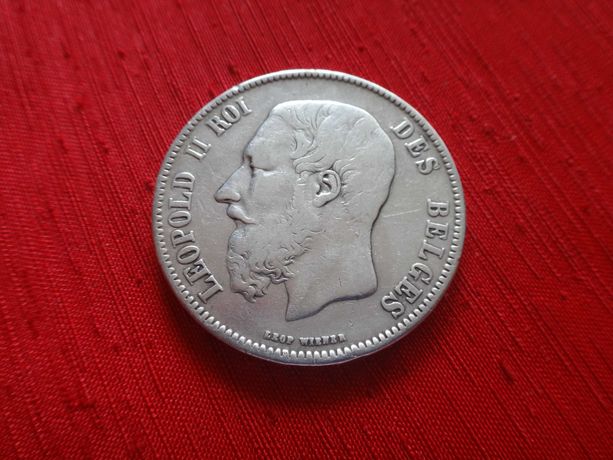 Srebrna moneta 5 franków Leopold II Roi  1870