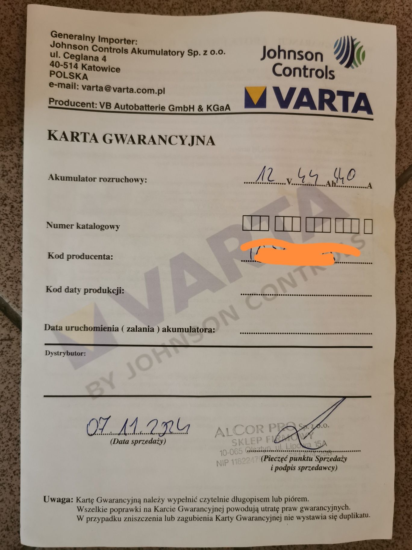 Akumulator VARTA B18 blue dynamic 44ah 440a