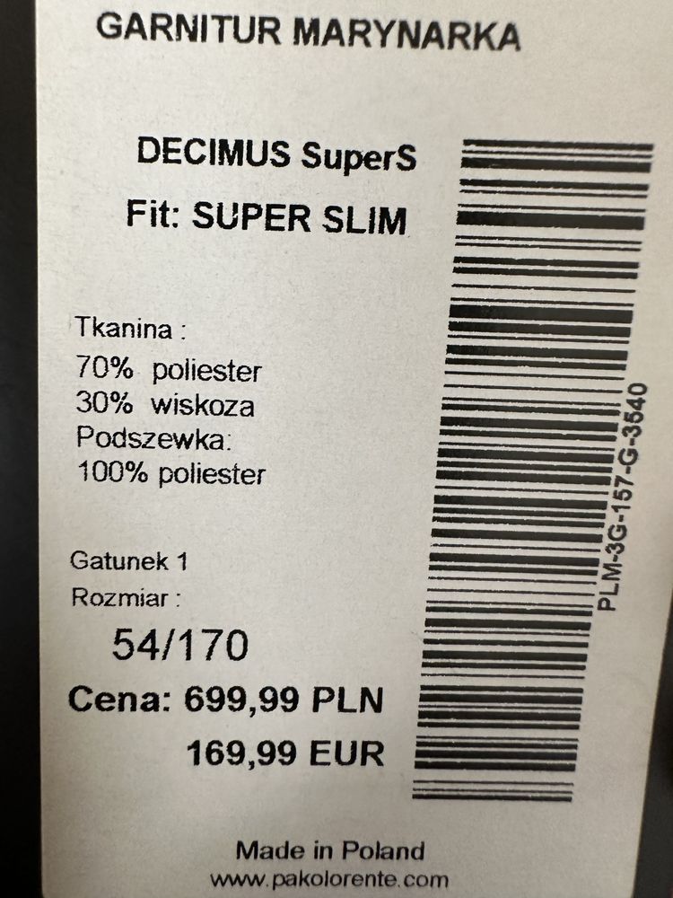 Nowy Garnitur męski granatowy Pako Lorente 170/54/96