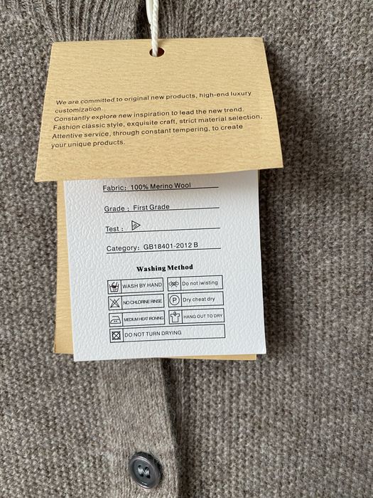 Nowy 100% wełna merino kardigan mokka beżowy merinowool merynos sweter