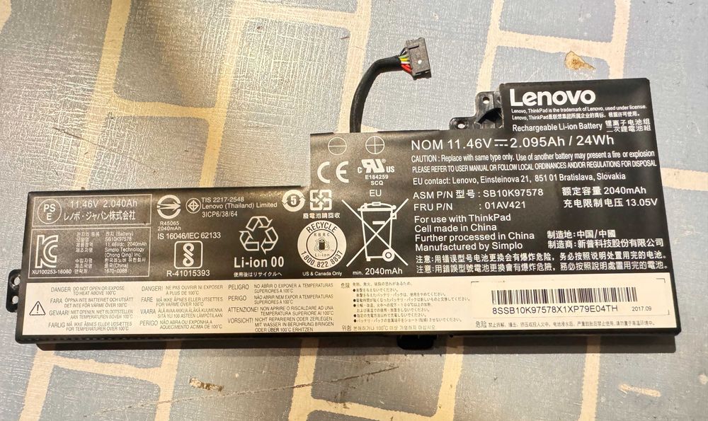 Baterias Interna Lenovo ThinkPad P51S/P52S/T470/T480/T570/T580