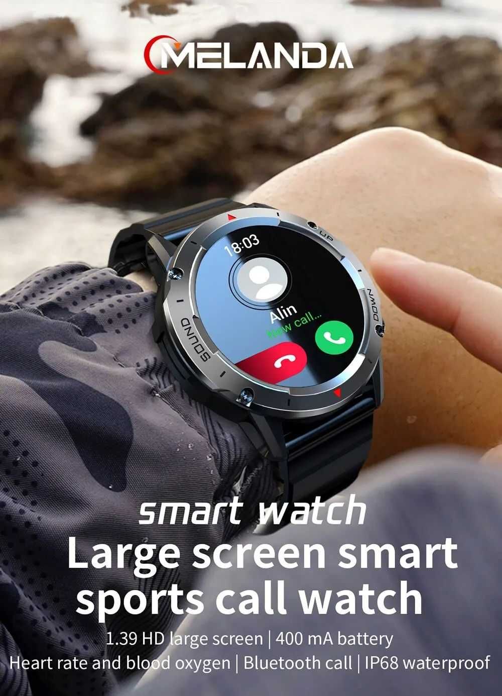 Zegarek Smartwatch Męski Czarny 360x360 Rozmowy Menu PL Sportowy
